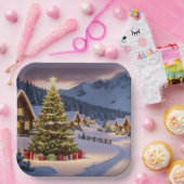 Christmas lights landscape with snow ペーパープレート (パーティー)