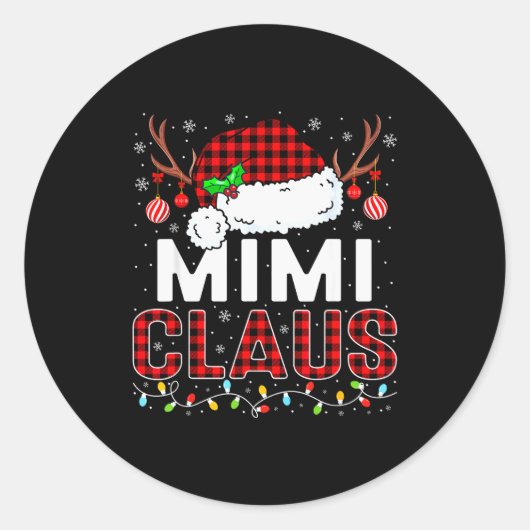 Christmas Lights Mimi Claus Family Matching Xmas P ラウンドシール (正面)