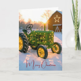 Christmas Lights On a Green Vintage Farm Tractor シーズンカード