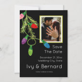 Christmas Lights on Black Photo Save the Date マグネット招待状 (正面)