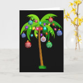 Christmas Lights Palm Tree Fun Hawaii Beach Tropic カード (黄色い花)