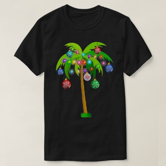 Christmas Lights Palm Tree Funny Hawaii Beach Trop Tシャツ (デザイン正面)