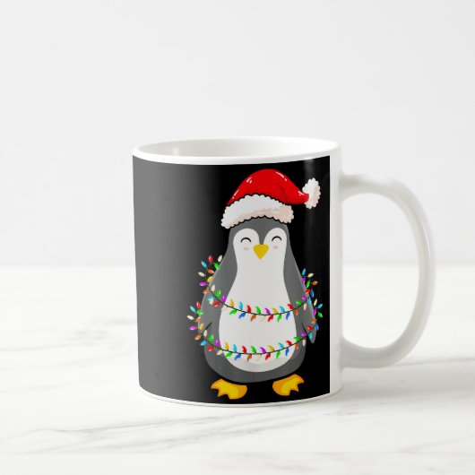 Christmas Lights Penguin Wearing Xmas Hat - Pengui コーヒーマグカップ (右)