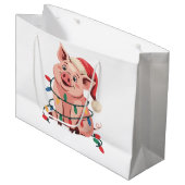 Christmas Lights Pig Wearing Xmas Hat - Pig Lover ラージペーパーバッグ (正面アングル)