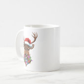 Christmas Lights Reindeer Santa Hat Cute Xmas Paja コーヒーマグカップ (正面左)