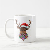 Christmas Lights Reindeer Santa Hat Cute Xmas Paja コーヒーマグカップ (左)