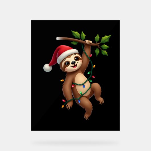 Christmas Lights Sloth Wearing Xmas Hat - Sloth Lo アクリルサイン (正面)