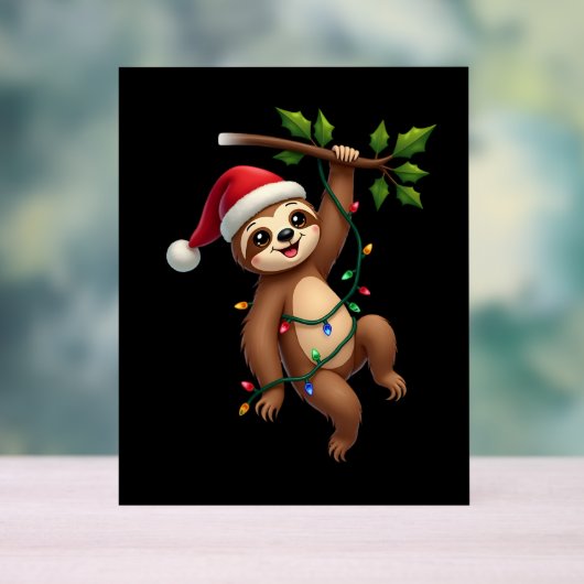 Christmas Lights Sloth Wearing Xmas Hat - Sloth Lo アクリルサイン (ニュートラル)