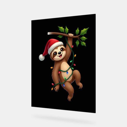 Christmas Lights Sloth Wearing Xmas Hat - Sloth Lo アクリルサイン (傾斜)