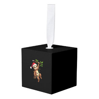 Christmas Lights Sloth Wearing Xmas Hat - Sloth Lo キューブオーナメント