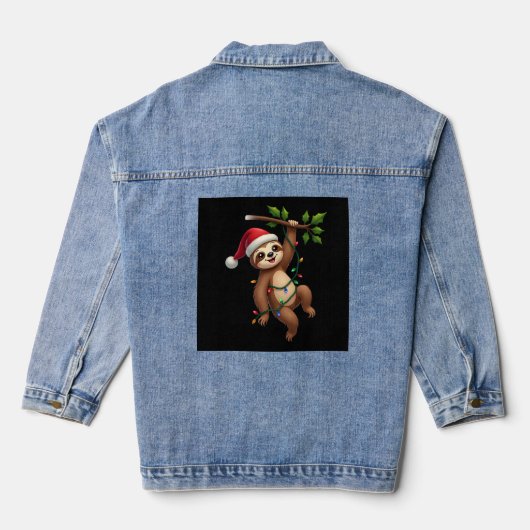 Christmas Lights Sloth Wearing Xmas Hat - Sloth Lo デニムジャケット (裏面)