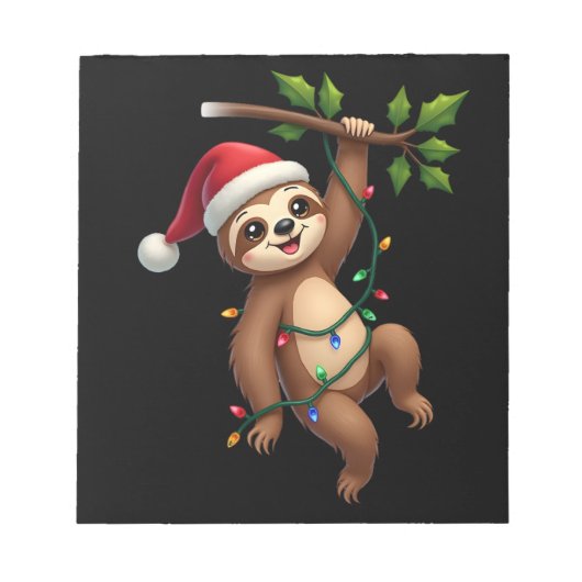 Christmas Lights Sloth Wearing Xmas Hat - Sloth Lo ノートパッド (正面)