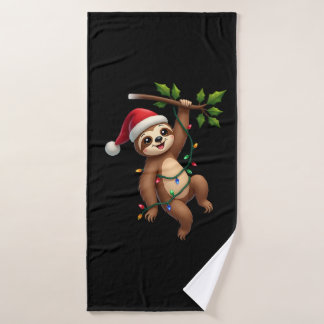 Christmas Lights Sloth Wearing Xmas Hat - Sloth Lo バスタオル