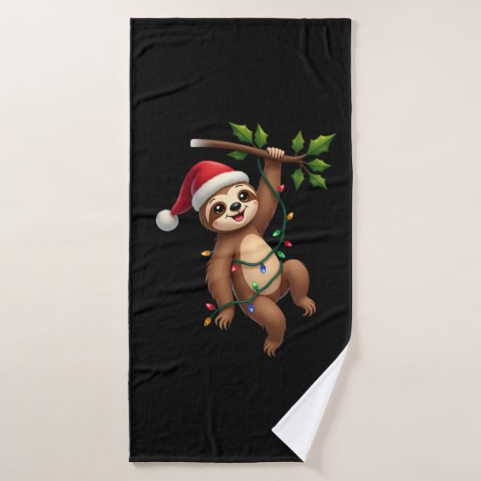 Christmas Lights Sloth Wearing Xmas Hat - Sloth Lo バスタオル (バスタオル)
