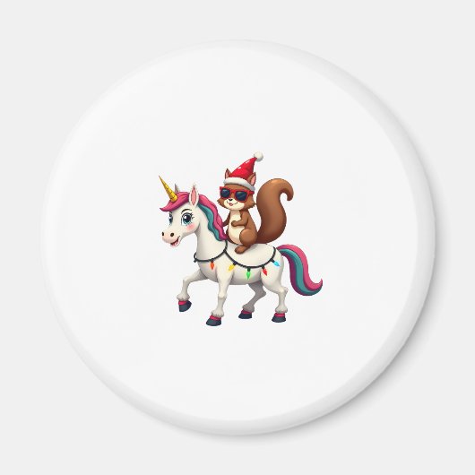 Christmas Lights Squirrel Riding Unicorn T-Shirt ( マグネット (正面)