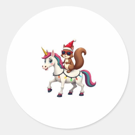 Christmas Lights Squirrel Riding Unicorn T-Shirt ( ラウンドシール (正面)