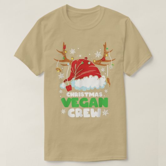 Christmas Lights Vegan Crew Vegetarian Reindeer Sa Tシャツ (デザイン正面)