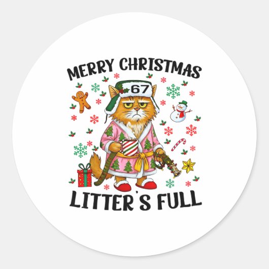 Christmas Litter’s Full 67 Xmas Funny Kitty Gift C ラウンドシール (正面)