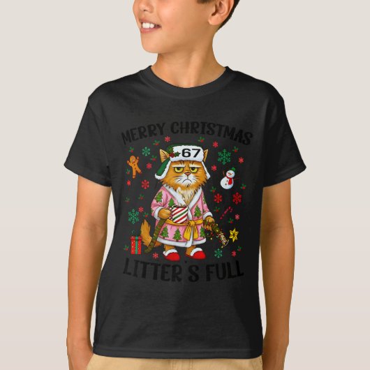 Christmas Litter’s Full 67 Xmas Funny Kitty Gift C Tシャツ (正面)