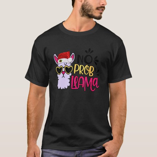 Christmas Llama No Prob Llama Santa Hat  Holiday Tシャツ (正面)