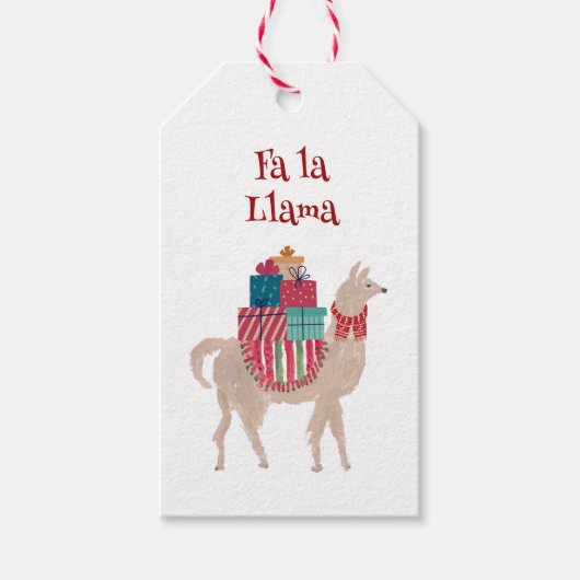 Christmas Llama Retro Hand-Illustrated Holiday ギフトタグ (正面)