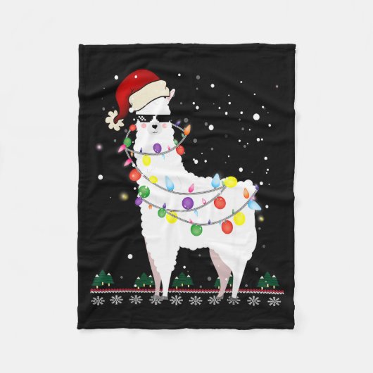 Christmas Llama Santa Hat Ugly Xmas Tree Alpaca Gi フリースブランケット (正面)