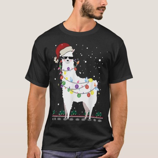 Christmas Llama Santa Hat Ugly Xmas Tree Alpaca Gi Tシャツ (正面)