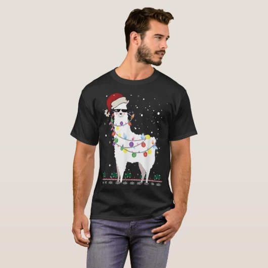 Christmas Llama Santa Hat Ugly Xmas Tree Alpaca Gi Tシャツ (正面フル)
