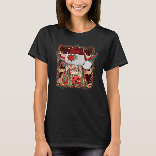 Christmas Longhorn Cow Cute  Christmas Western Tシャツ (正面)