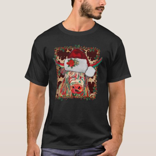 Christmas Longhorn Cow Cute Christmas Western Tシャツ (正面)