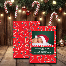 Christmas Love Candy Canes Baby Photo シーズンカード