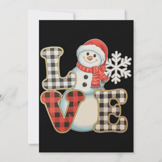 Christmas Love Cute Snowman Buffalo Plaid Winter シーズンカード (正面)