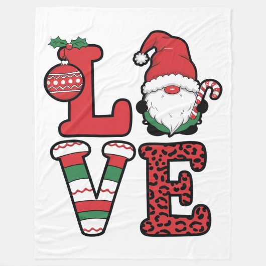 Christmas Love Gnome Holiday Festive Design フリースブランケット (正面)