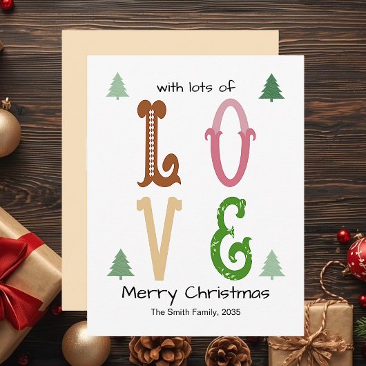 Christmas Love Modern Typography Flat Holiday Card シーズンカード