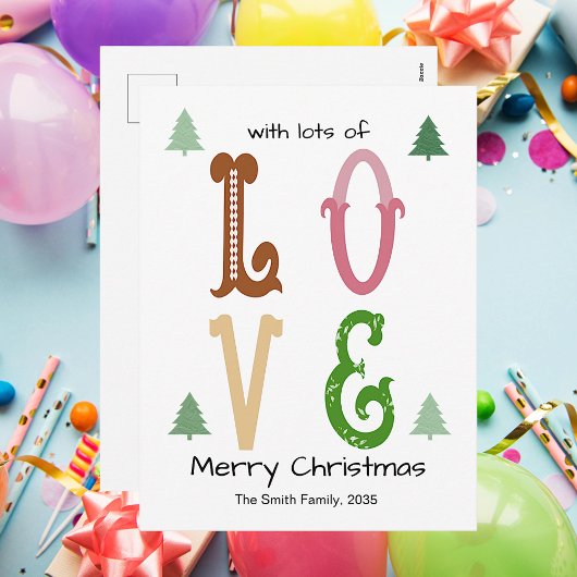  Christmas Love Modern Typography Holiday Card シーズンポストカード
