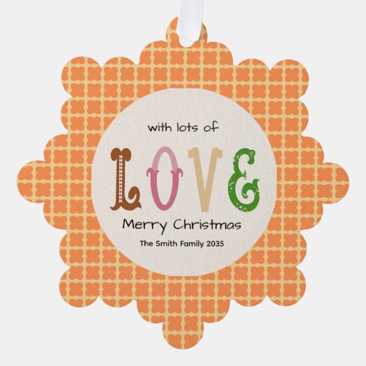 Christmas Love Modern Typography Personalized オーナメントカード (正面)