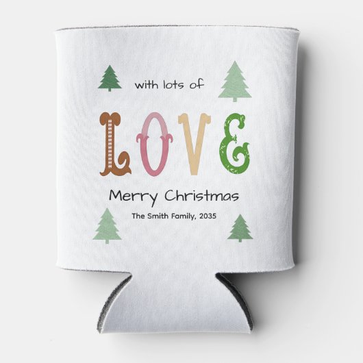 Christmas Love Modern Typography Personalized  缶クーラー (正面)
