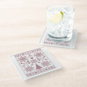 Christmas Lover Cross Pattern Sampler Design ガラスコースター (アングル)