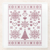 Christmas Lover Cross Pattern Sampler Design ガラスコースター (正面)