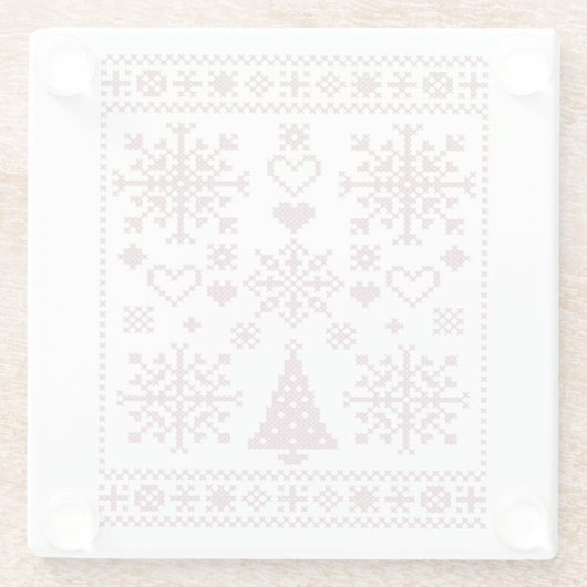 Christmas Lover Cross Pattern Sampler Design ガラスコースター (裏面)