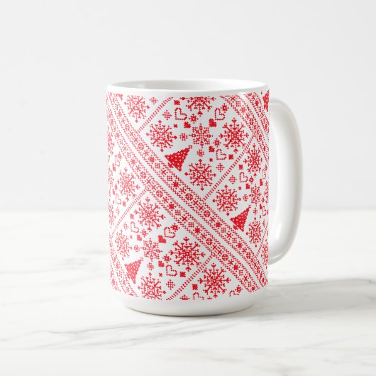 Christmas Lover Cross Pattern Sampler Design コーヒーマグカップ (正面右)