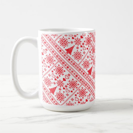 Christmas Lover Cross Pattern Sampler Design コーヒーマグカップ (左)