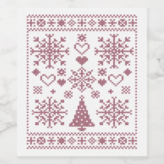 Christmas Lover Cross Pattern Sampler Design ワインラベル (シングルラベル)