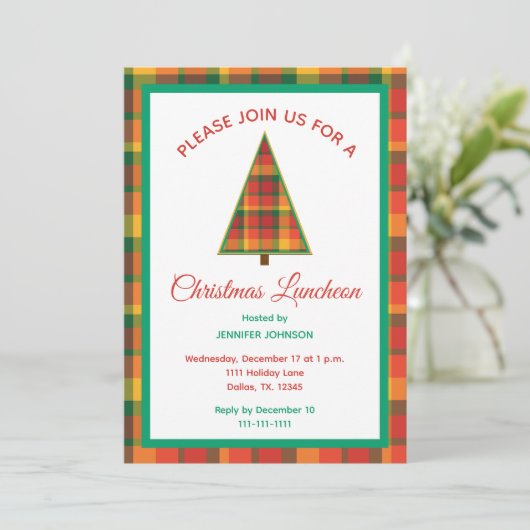 Christmas Luncheon Colorful Plaid Christmas Tree 招待状 (スタンド正面)