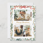 Christmas Lush Winter Greenery & Red Bow 3 Photo シーズンカード (正面)