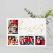 Christmas Luxury Minimalist 4 Photos Family  箔シーズンカード (立ち正面)