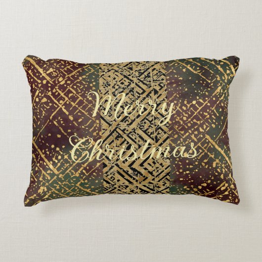 Christmas Luxury Pattern, Red Gold Green Black アクセントクッション (正面)