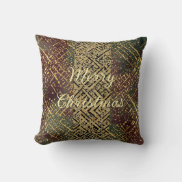 Christmas Luxury Pattern, Red Gold Green Black クッション