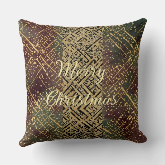 Christmas Luxury Pattern, Red Gold Green Black クッション (裏面)