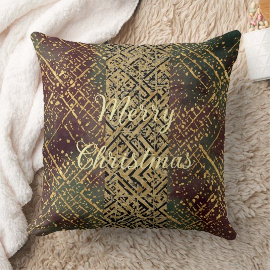 Christmas Luxury Pattern, Red Gold Green Black クッション (ブランケット)